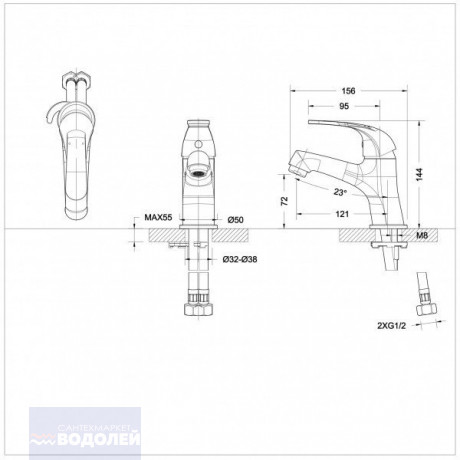 Смеситель д/ум. BRAVAT FIT монобукса хром арт F1135188CP-RUS