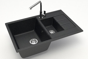 Мойка из искусств камня GLANZ Блонди J210 G32 антрацит матовая 755х500х218мм 2ная б/сифона