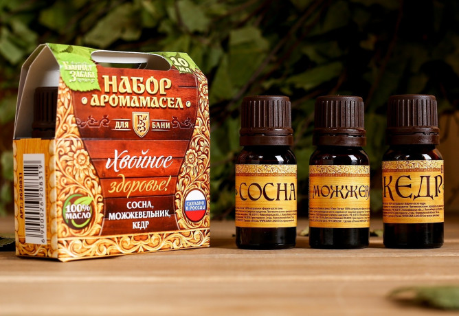Набор масел эфирных д/бани (сосна,можжевельник, кедр) Хвойное Здоровье 2620831