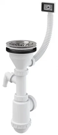 Сифон д/мойки d=50х40 3и1/2"х40 с переливом гибким нерж/реш со штуцером AlcaPlast А447P DN50/40