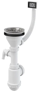 Сифон д/мойки d=50х40 3и1/2"х40 с переливом гибким нерж/реш со штуцером AlcaPlast А447P DN50/40