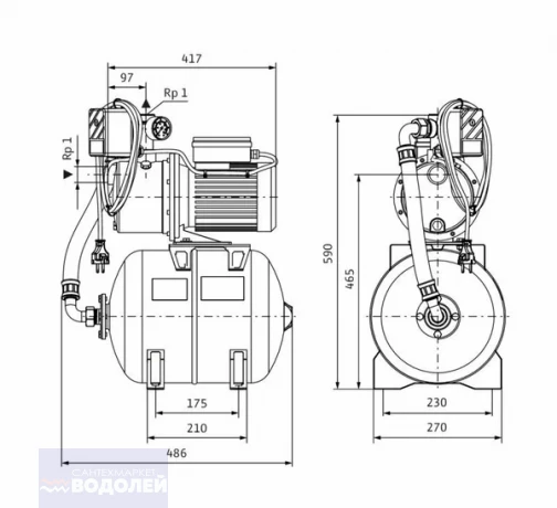 Насосная станция с баком-аккумулятором Wilo Jet HWJ-204-EM-R (бак 20л)