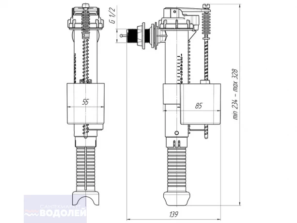 Арматура напускная АНИ бок/подвод пластик d=1/2" WC5010