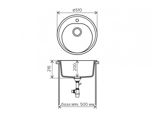 Мойка из искусств камня POLYGRAN F08 14 серая d510мм с сифоном