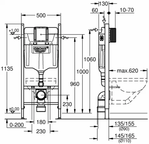 Модуль монт. д/унит. подвес GROHE RAPID SL пн/кн Skate Cosm квад б/перем 38840000/38732000/3855800М