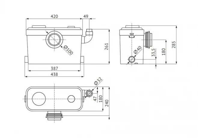 Насосная станция канализационная UNIPUMP SANIVORT 605А (три входа-DN100, 2DN38)