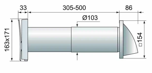 Клапан притока воздуха вентиляционный ВЕНТС ПС102 d103мм L305-500мм (до 30м³/час)