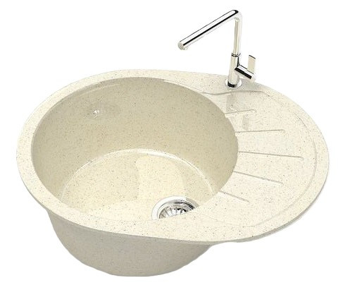 Мойка из искусств камня RADO Luxe R23 бежевая глянец 570х440х190мм круглая с кепкой б/сифона