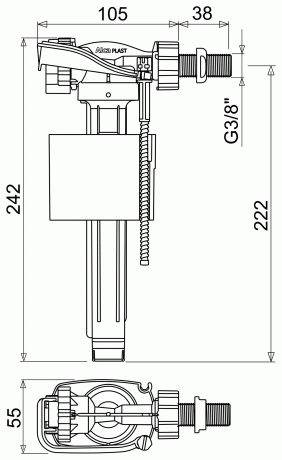 Арматура напускная AlcaPlast бок/подвод пластик/резьба d=3/8" А150 3/8"